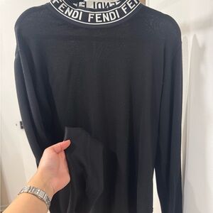 Fendi Black Top with Logo Collar